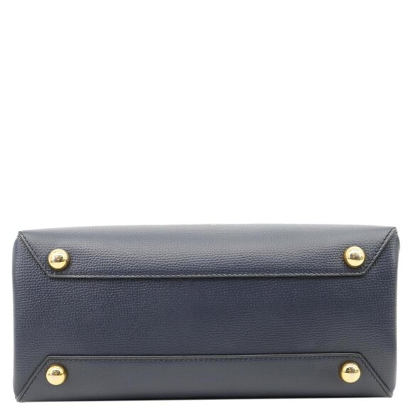 Burberry  Banner Small House Check Leather Tote Bag Navy Blue - Picture 8 of 12